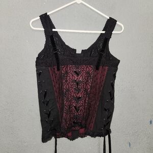 Vintage 2000s Y2k Tripp Nyc Women's Lace Corest Burgundy And Black Size L